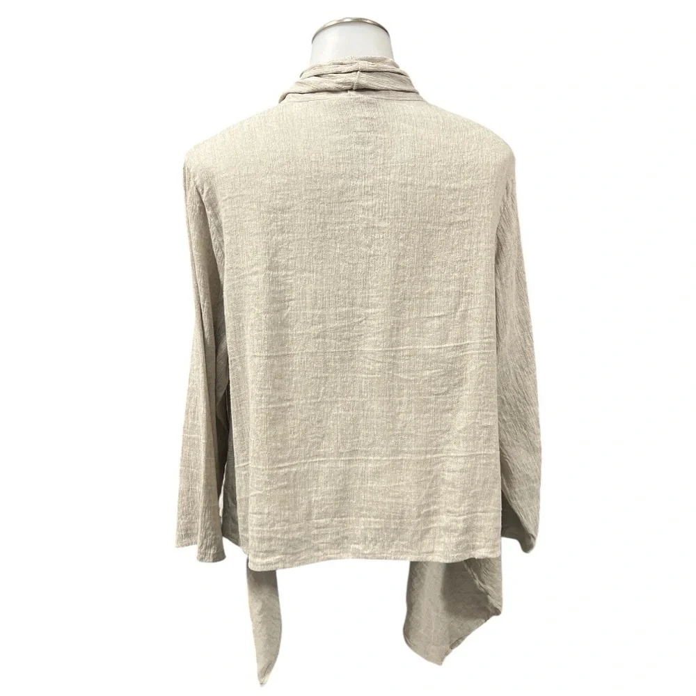 Eileen Fisher XL Coastal Linen Cotton Blend Open Front Drape Cardigan Lagenlook